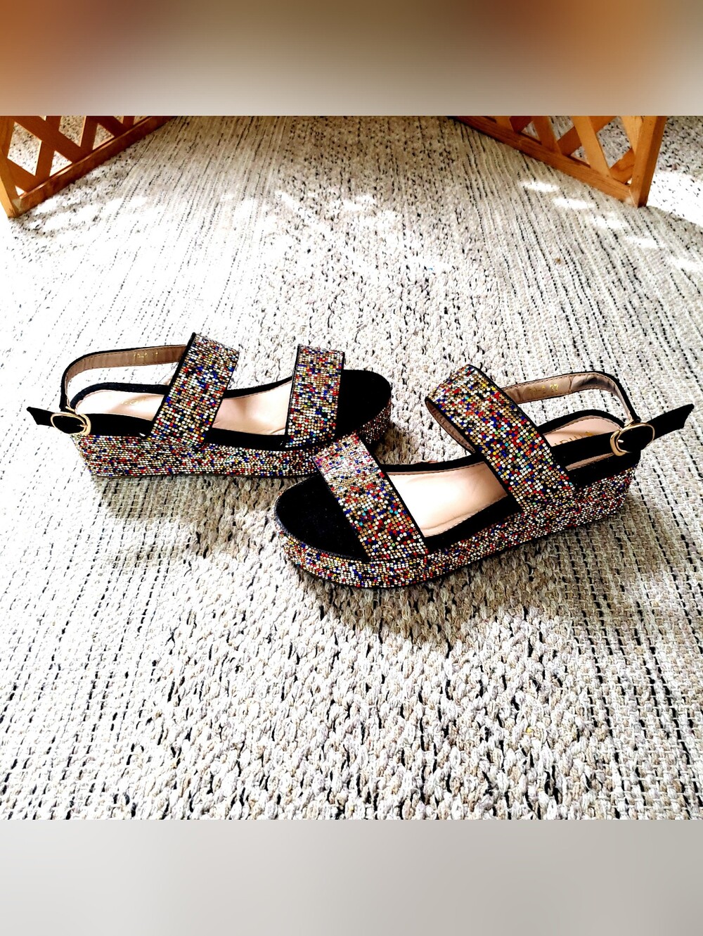Women's Multicolor Rainbow Chunky Festival Jeweled Platform Summer Sandals 7.5 - Picture 9 of 9